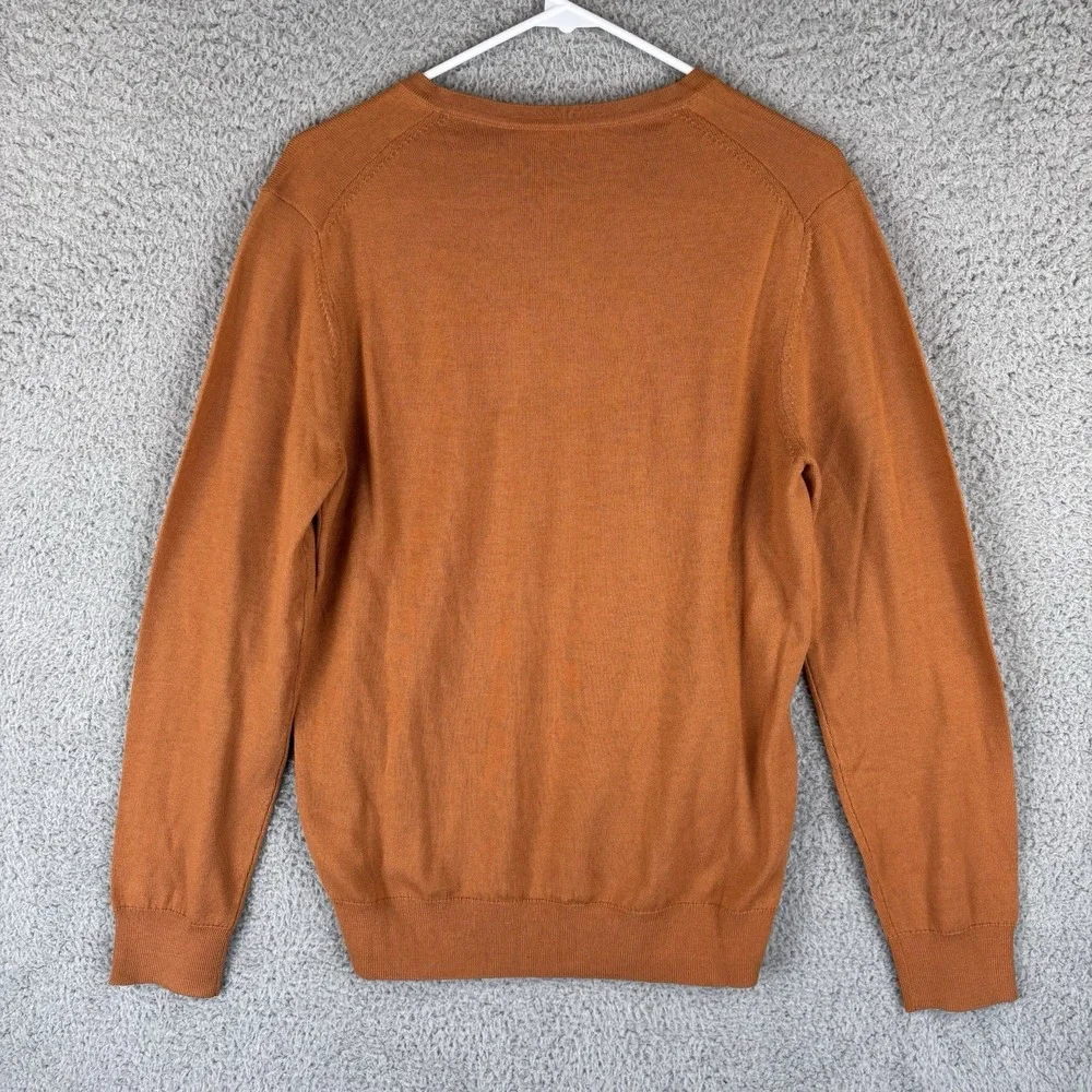 NEW Charles Tyrwhitt V Neck Jumper Mens Small Burnt Orange Pure Merino Wool